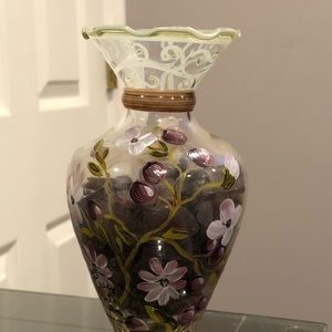 Beautiful hand painted floral vase with sea glass